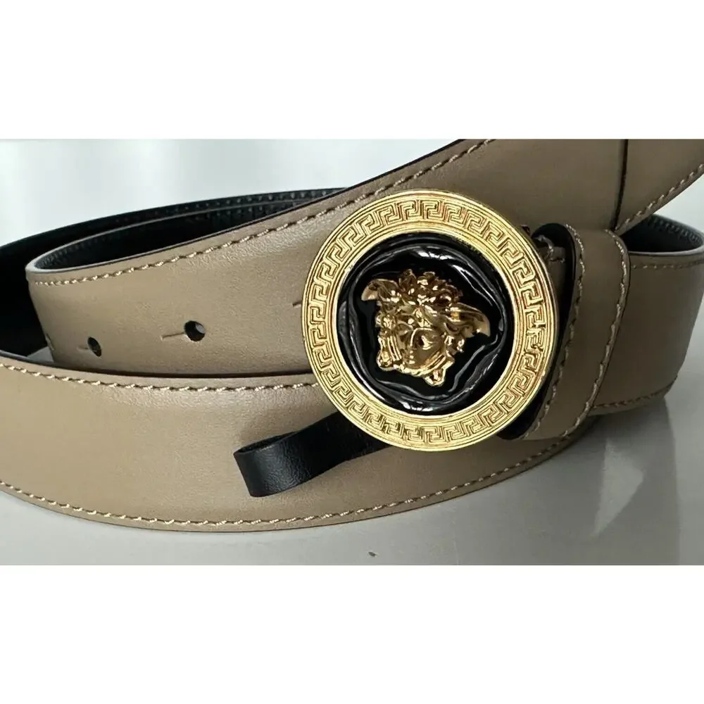 Versace Medusa-Buckle Brown Slim Calf Leather Belt 120 (48) IT 1012369 NWT $500